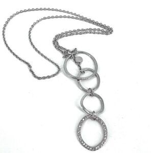 Chico's Women's Long Chain Four Circle Necklace Hammer Texture Circles Pendant‎